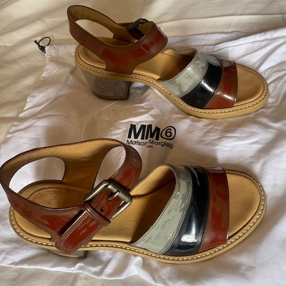 MM6 Maison Martin Margiela glitter lucite block heel black brown sandals 8.5 - Picture 4 of 11